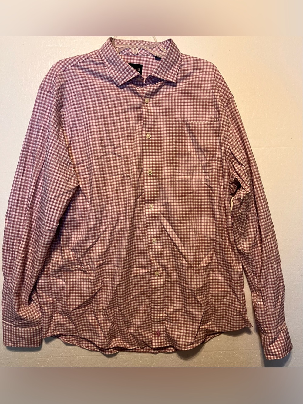 johnnie-O XL Pink and White Gingham Button-Down Dress Shirt